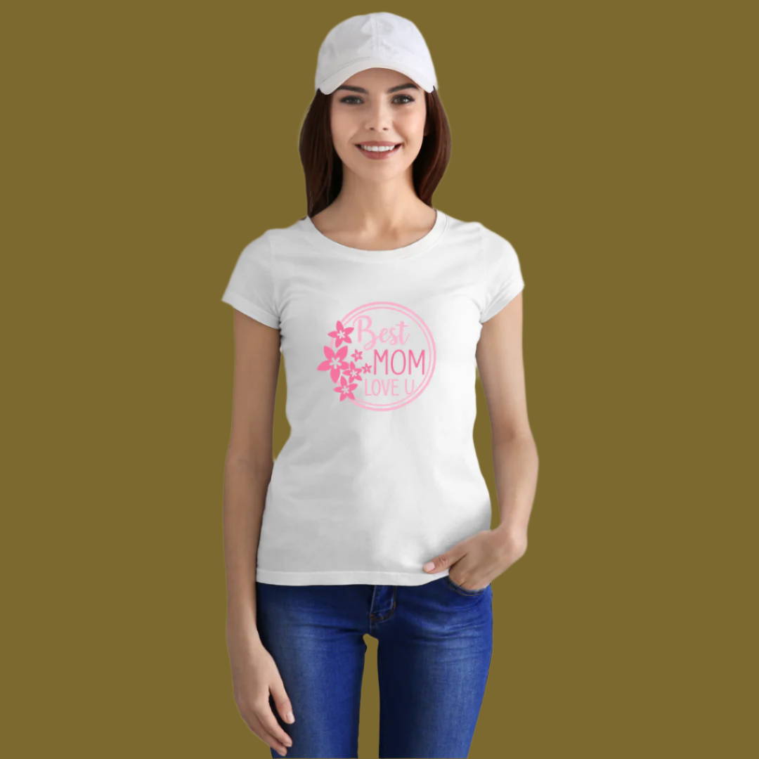 Best Mom Love U T-Shirt with Pink Floral Design, Mother's Day Gift